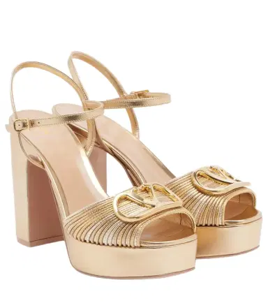 Valentino Garavani VLogo metallic leather platform sandals | Thumbnail 1