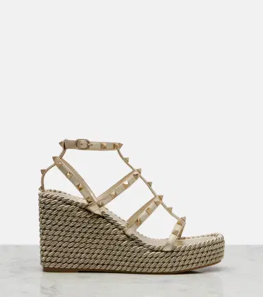 Valentino Garavani Rockstud Torchon leather wedge espadrilles | Thumbnail 2