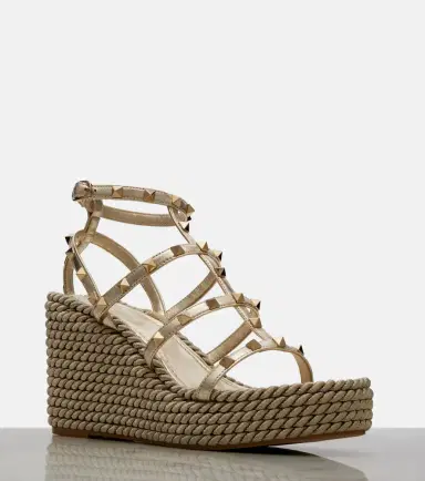 Valentino Garavani Rockstud Torchon leather wedge espadrilles | Thumbnail 3