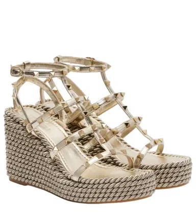 Valentino Garavani Rockstud Torchon leather wedge espadrilles | Thumbnail 1