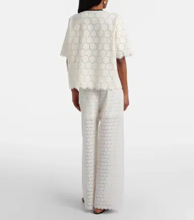 Valentino Broderie anglaise cotton wide-leg pants | Thumbnail 4