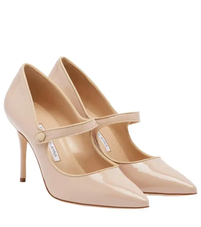 Manolo Blahnik Campari patent leather Mary Jane pumps