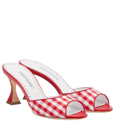 Manolo Blahnik Jadara leather-trimmed gingham mules | Thumbnail 1
