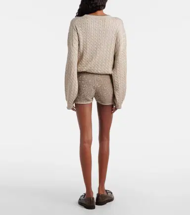 Brunello Cucinelli Sequined ribbed-knit cotton shorts | Thumbnail 2 Brunello Cucinelli Sequined ribbed-knit cotton shorts | Thumbnail 2