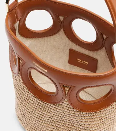 Ferragamo Gancini Small raffia bucket bag | Thumbnail 3 Ferragamo Gancini Small raffia bucket bag | Thumbnail 3