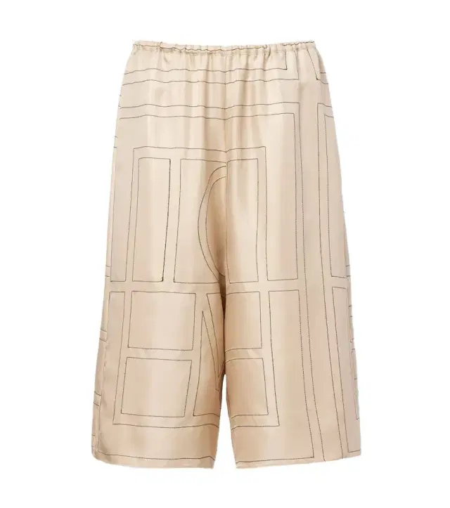 Toteme Embroidered silk satin Bermuda shorts