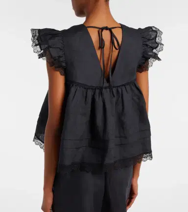 Ganni Lace-trimmed linen top | Thumbnail 2 Ganni Lace-trimmed linen top | Thumbnail 2