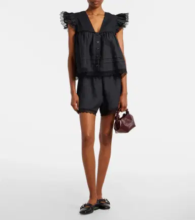 Ganni Lace-trimmed linen top | Thumbnail 5 Ganni Lace-trimmed linen top | Thumbnail 5