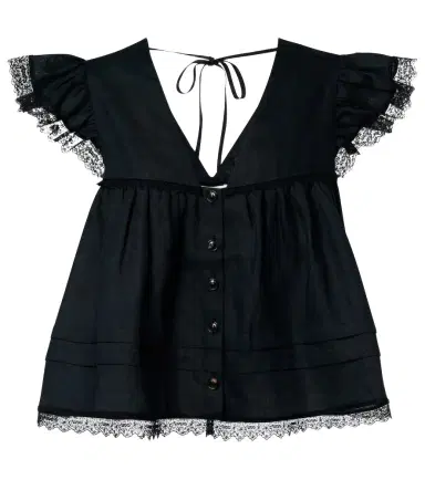 Ganni Lace-trimmed linen top | Thumbnail 1 Ganni Lace-trimmed linen top | Thumbnail 1