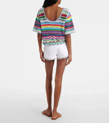 Ganni Lace-trimmed denim shorts | Thumbnail 3 Ganni Lace-trimmed denim shorts | Thumbnail 3