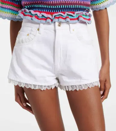 Ganni Lace-trimmed denim shorts | Thumbnail 4 Ganni Lace-trimmed denim shorts | Thumbnail 4
