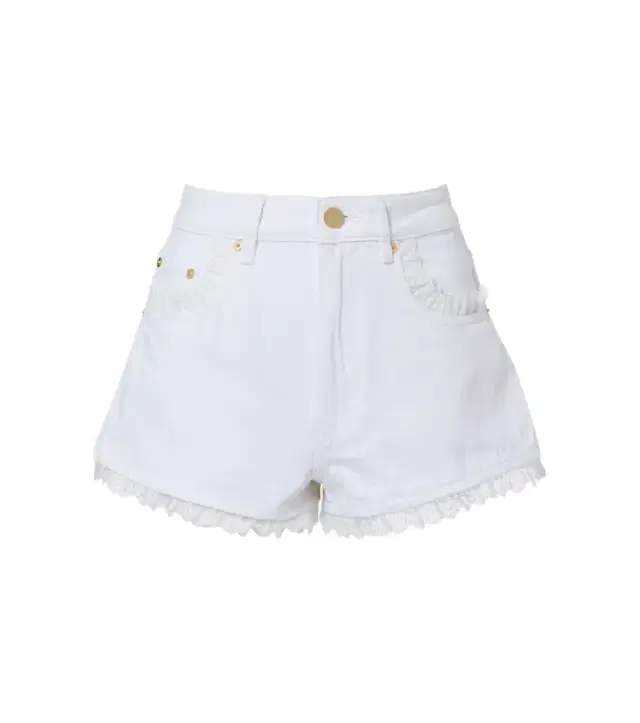 Lace-trimmed denim shorts