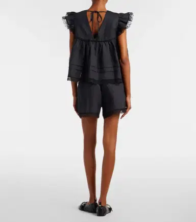 Ganni Lace-trimmed linen shorts | Thumbnail 2 Ganni Lace-trimmed linen shorts | Thumbnail 2