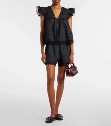 Ganni Lace-trimmed linen shorts | Thumbnail 5 Ganni Lace-trimmed linen shorts | Thumbnail 5