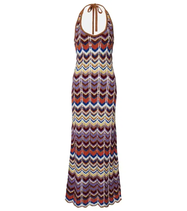 Elisa chevron crochet cotton-blend maxi dress
