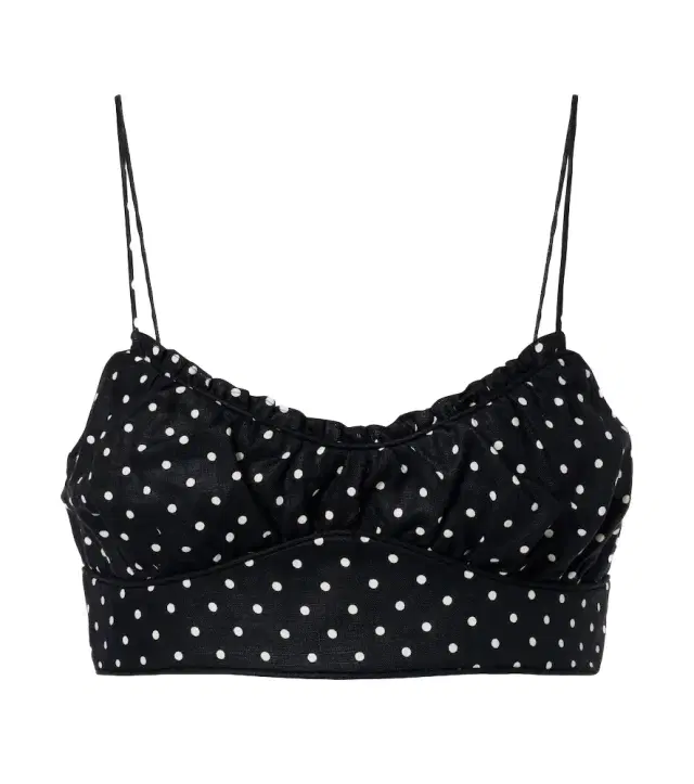 Lucia polka-dot linen crop top