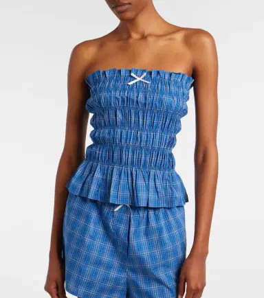 Faithfull Leya gathered plaid cotton top | Thumbnail 3