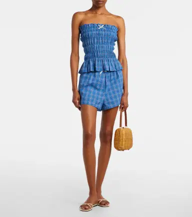 Faithfull Leya gathered plaid cotton top | Thumbnail 4