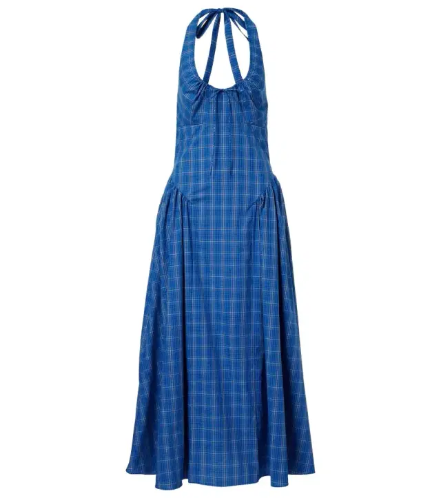 Del Ros plaid halterneck cotton midi dress