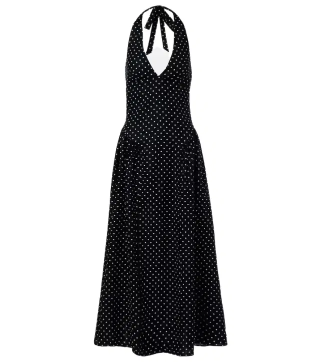 La Cala polka-dot halterneck linen midi dress