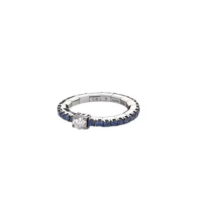Bucherer Fine Jewellery Stretchy 18kt white gold ring with diamond and sapphires