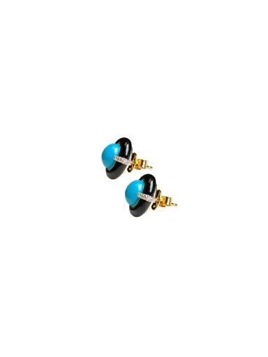Wish Fine Jewelry 11.253ct Turquoise Diamond Black Onyx 18K Gold Earrings | Thumbnail 2