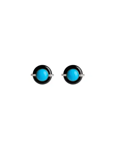 Wish Fine Jewelry 11.253ct Turquoise Diamond Black Onyx 18K Gold Earrings | Thumbnail 1