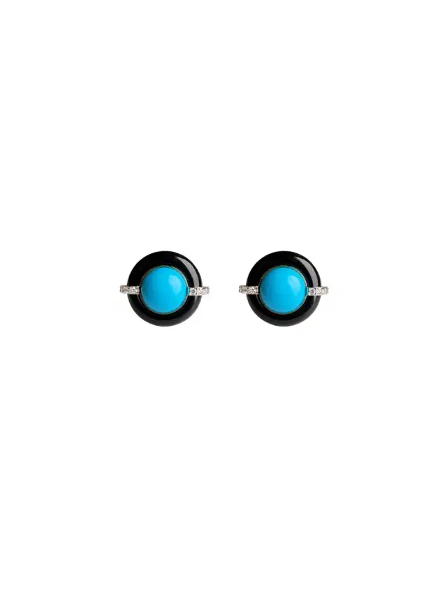 Wish Fine Jewelry 11.253ct Turquoise Diamond Black Onyx 18K Gold Earrings