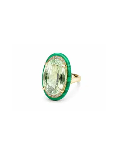 Wish Fine Jewelry 2.91ct Amethyst Malachite Diamond 18K Oval Ring | Thumbnail 2