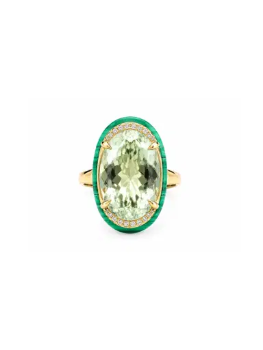 Wish Fine Jewelry 2.91ct Amethyst Malachite Diamond 18K Oval Ring | Thumbnail 1