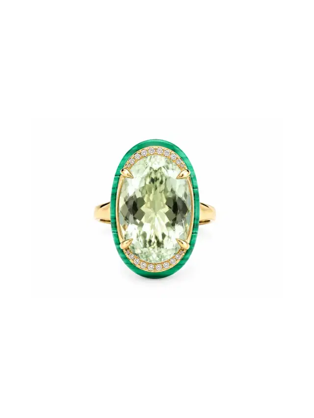 2.91ct Amethyst Malachite Diamond 18K Oval Ring