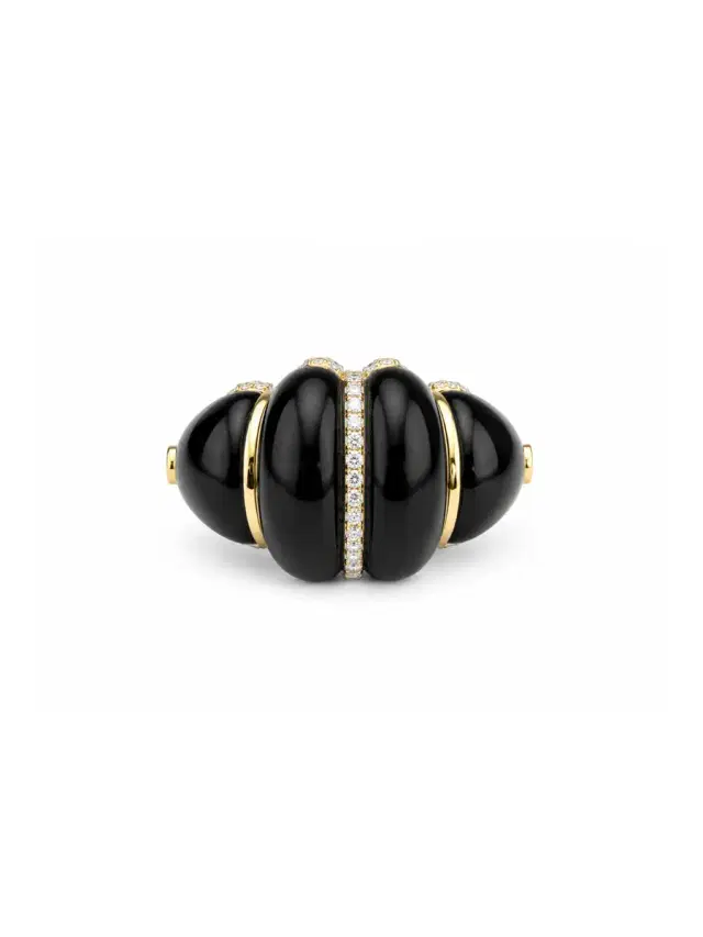 21.655ct Black Onyx Diamond 18K Gold Ring