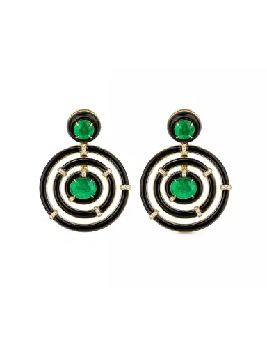 Wish Fine Jewelry 22.757ct Diamond Emerald Black Onyx 18K Gold Drop Earrings | Thumbnail 1