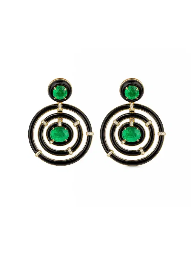 Wish Fine Jewelry 22.757ct Diamond Emerald Black Onyx 18K Gold Drop Earrings