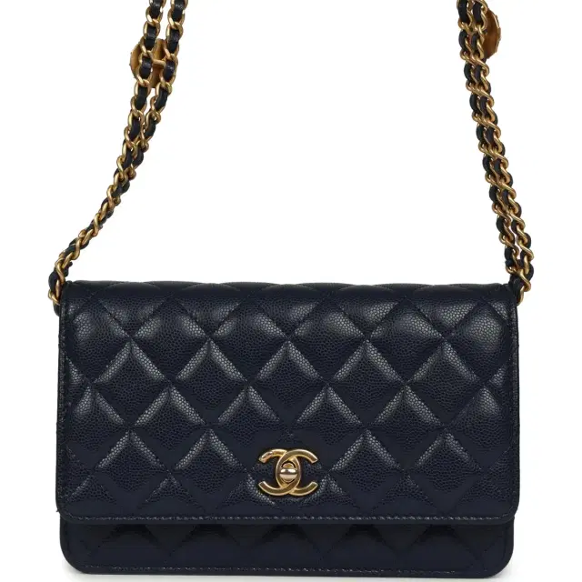 Chanel "Twist Your Buttons" Wallet On Chain WOC Navy Blue Shiny Caviar Antique Gold Hardware