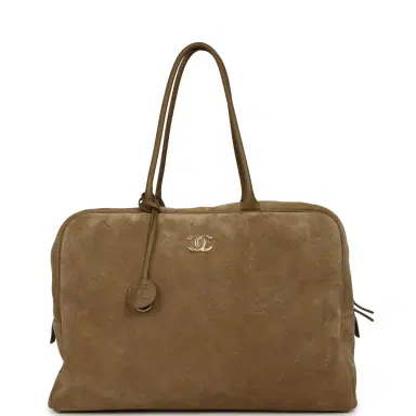 Chanel Chanel Maxi "Perfect Bowling" Bag Dark Beige Suede Gold Hardware | Thumbnail 1 Chanel Chanel Maxi "Perfect Bowling" Bag Dark Beige Suede Gold Hardware | Thumbnail 1