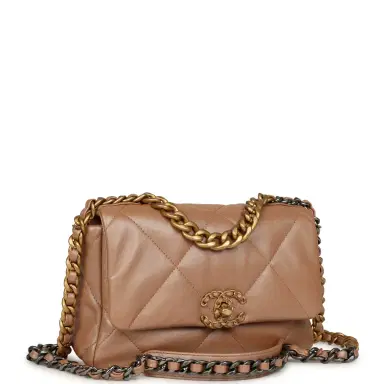 Chanel Chanel Medium 19 Flap Bag Pearly Beige Shiny Lambskin Mixed Metal Hardware | Thumbnail 2 Chanel Chanel Medium 19 Flap Bag Pearly Beige Shiny Lambskin Mixed Metal Hardware | Thumbnail 2