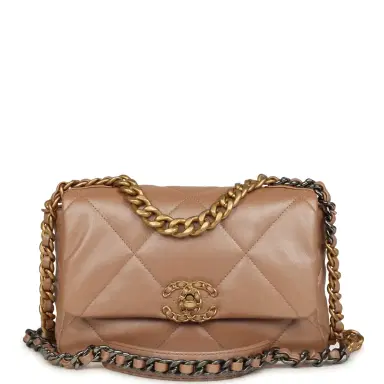 Chanel Chanel Medium 19 Flap Bag Pearly Beige Shiny Lambskin Mixed Metal Hardware | Thumbnail 1 Chanel Chanel Medium 19 Flap Bag Pearly Beige Shiny Lambskin Mixed Metal Hardware | Thumbnail 1