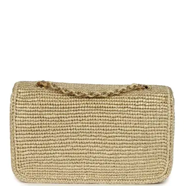 Chanel Chanel Small Coco Beach Small Flap Bag Light Gold Braided Raffia Gold Hardware | Thumbnail 4