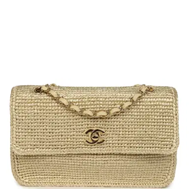 Chanel Chanel Small Coco Beach Small Flap Bag Light Gold Braided Raffia Gold Hardware | Thumbnail 1