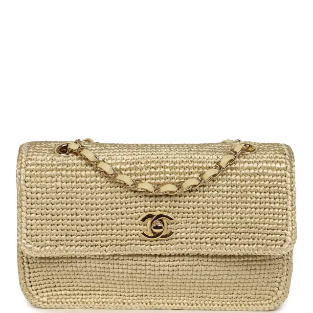 Chanel Chanel Small Coco Beach Small Flap Bag Light Gold Braided Raffia Gold Hardware