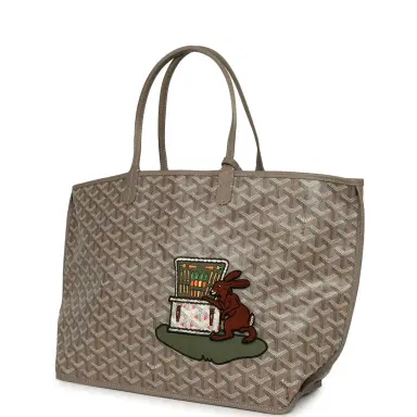 goyard Goyard Goyardine Greige Anjou PM Embroidered Bunny Tote Palladium Hardware | Thumbnail 5
