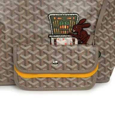 goyard Goyard Goyardine Greige Anjou PM Embroidered Bunny Tote Palladium Hardware | Thumbnail 7