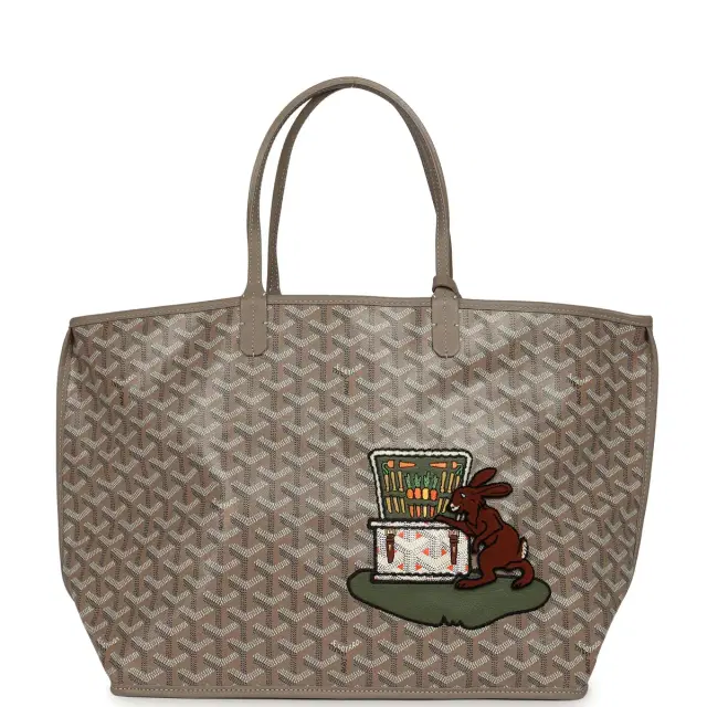 goyard Goyard Goyardine Greige Anjou PM Embroidered Bunny Tote Palladium Hardware