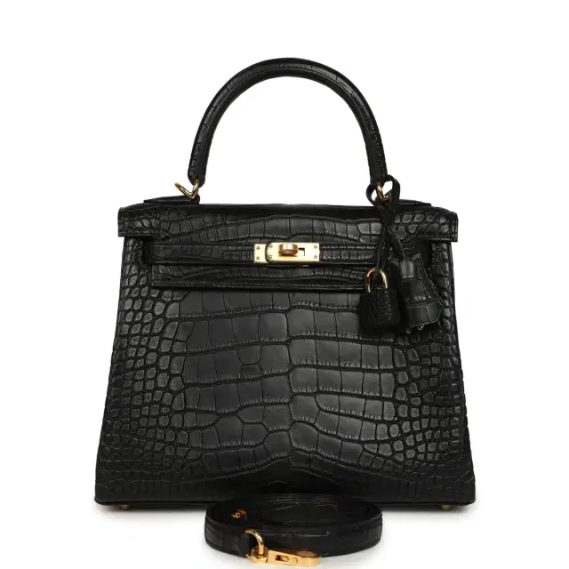 hermes Hermes Kelly Retourne 25 Black Matte Alligator Gold Hardware