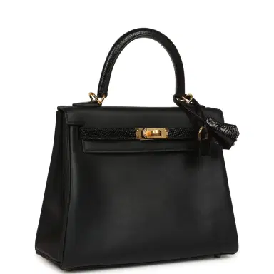 HERMÈS Hermes Kelly Retourne 25 Black Swift and Varanus Niloticus Lizard Touch Gold Hardware | Thumbnail 2