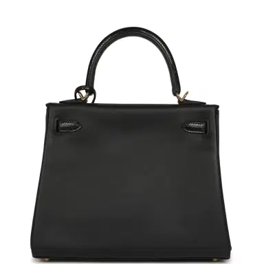 HERMÈS Hermes Kelly Retourne 25 Black Swift and Varanus Niloticus Lizard Touch Gold Hardware | Thumbnail 4