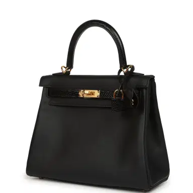 HERMÈS Hermes Kelly Retourne 25 Black Swift and Varanus Niloticus Lizard Touch Gold Hardware | Thumbnail 5