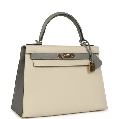 HERMÈS Hermes Special Order (HSS) Kelly Sellier 28 Craie and Gris Mouette Epsom Permabrass Hardware | Thumbnail 2 HERMÈS Hermes Special Order (HSS) Kelly Sellier 28 Craie and Gris Mouette Epsom Permabrass Hardware | Thumbnail 2