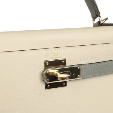 HERMÈS Hermes Special Order (HSS) Kelly Sellier 28 Craie and Gris Mouette Epsom Permabrass Hardware | Thumbnail 7 HERMÈS Hermes Special Order (HSS) Kelly Sellier 28 Craie and Gris Mouette Epsom Permabrass Hardware | Thumbnail 7